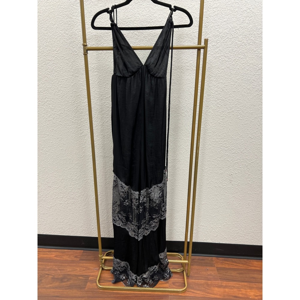 Black Wide Leg Lace Jumpsuit V-Neck Sleeveless Boho Evening Romper Womens Small